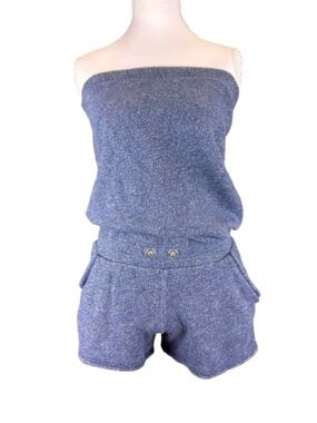 Victoria’s Secret Blue Terry Strapless Romper Micro Shorts XS Lounge Casual Y2K